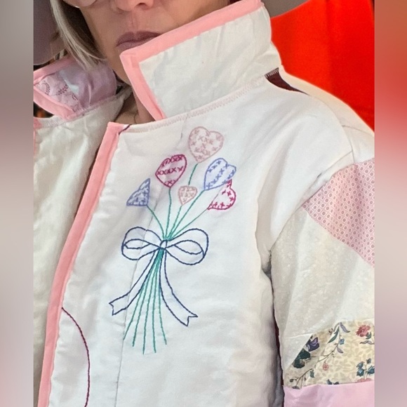 Vintage OOAK Handmade Quilted Embroidered Chore Barn Cottage Coat Jacket - Picture 7 of 8